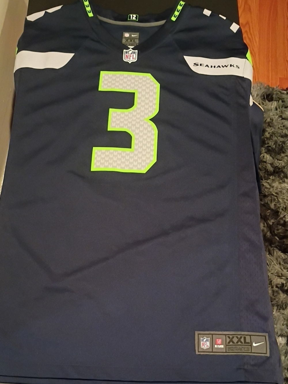 Nike Men's Seahawks #3 Jersey - Navy and Neon Green
